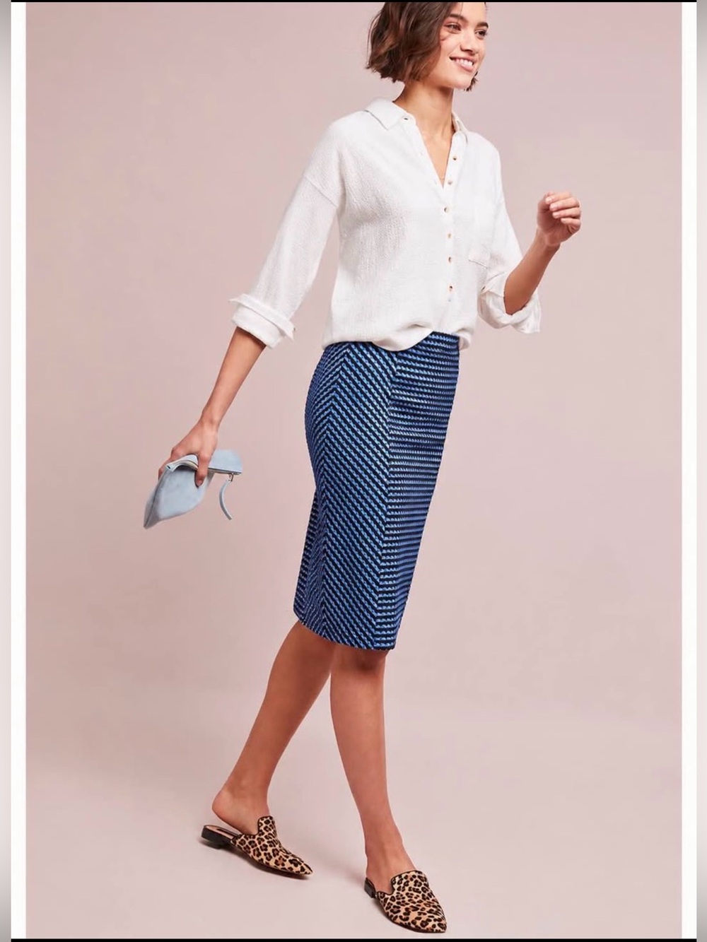 Maeve Anthropologie Blue Chevron Pencil Skirt - Women's Knit Midi size S